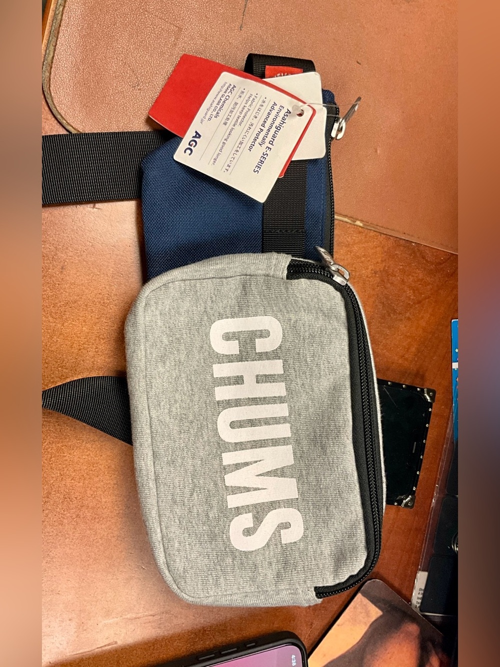 CHUMS Men's Gray and Navy Belt Bag - Casual Crossbody Pouch
